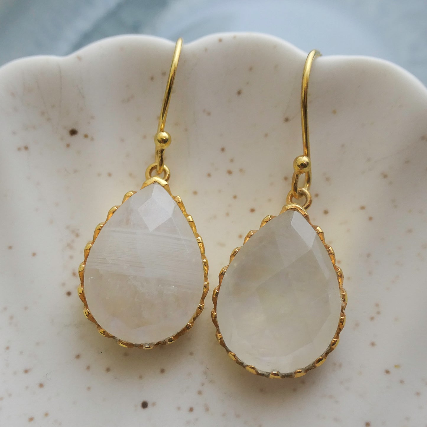 Moonstone 12x16 Vermeil Drop Earrings