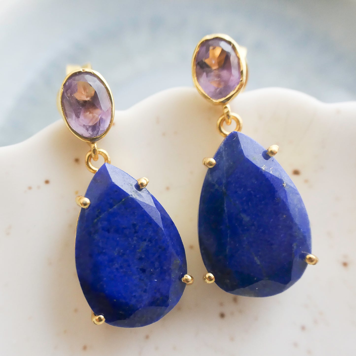 Amethyst and Lapis Lazuli Drop Earrings