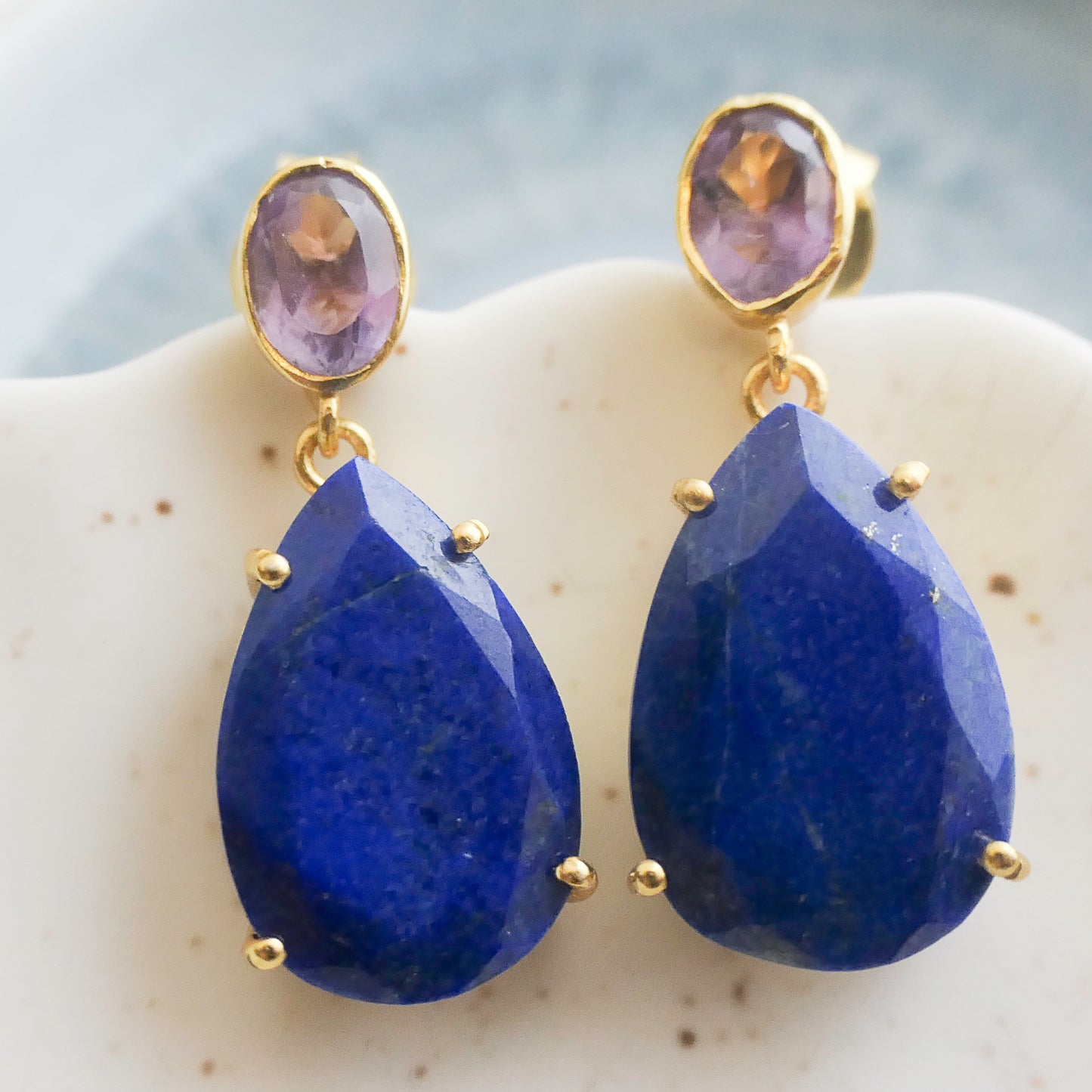 Amethyst and Lapis Lazuli Drop Earrings
