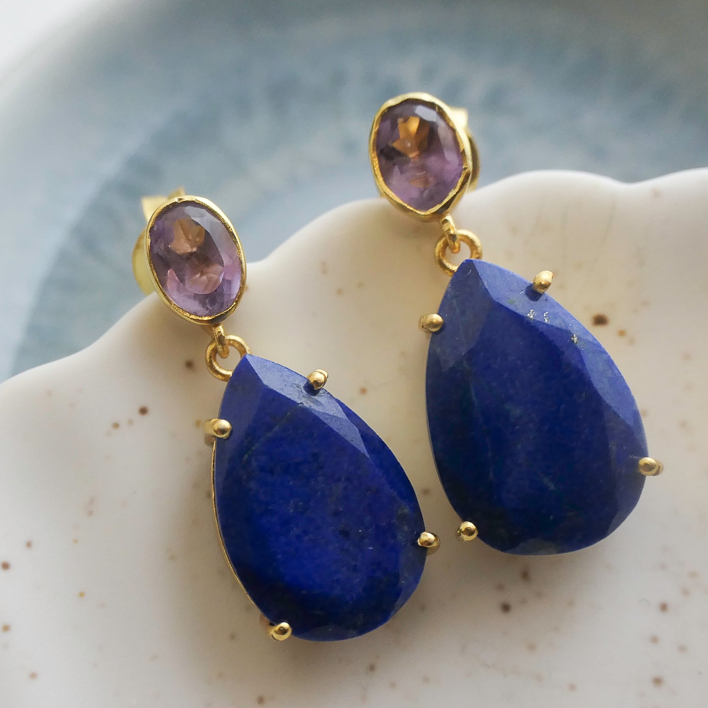 Amethyst and Lapis Lazuli Drop Earrings