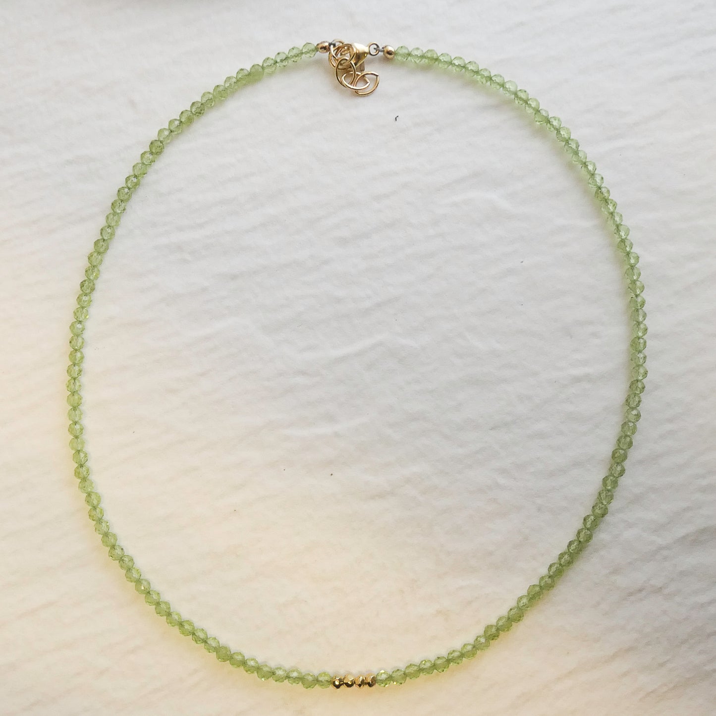 Peridot Natural Gemstone Beaded Necklace 16 inches with one inch extender