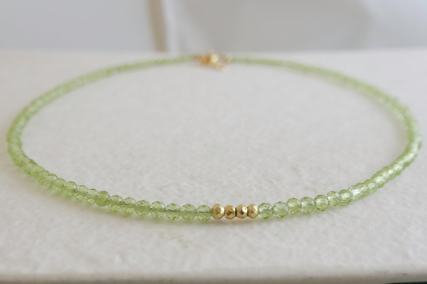 Peridot Natural Gemstone Beaded Necklace 16 inches with one inch extender