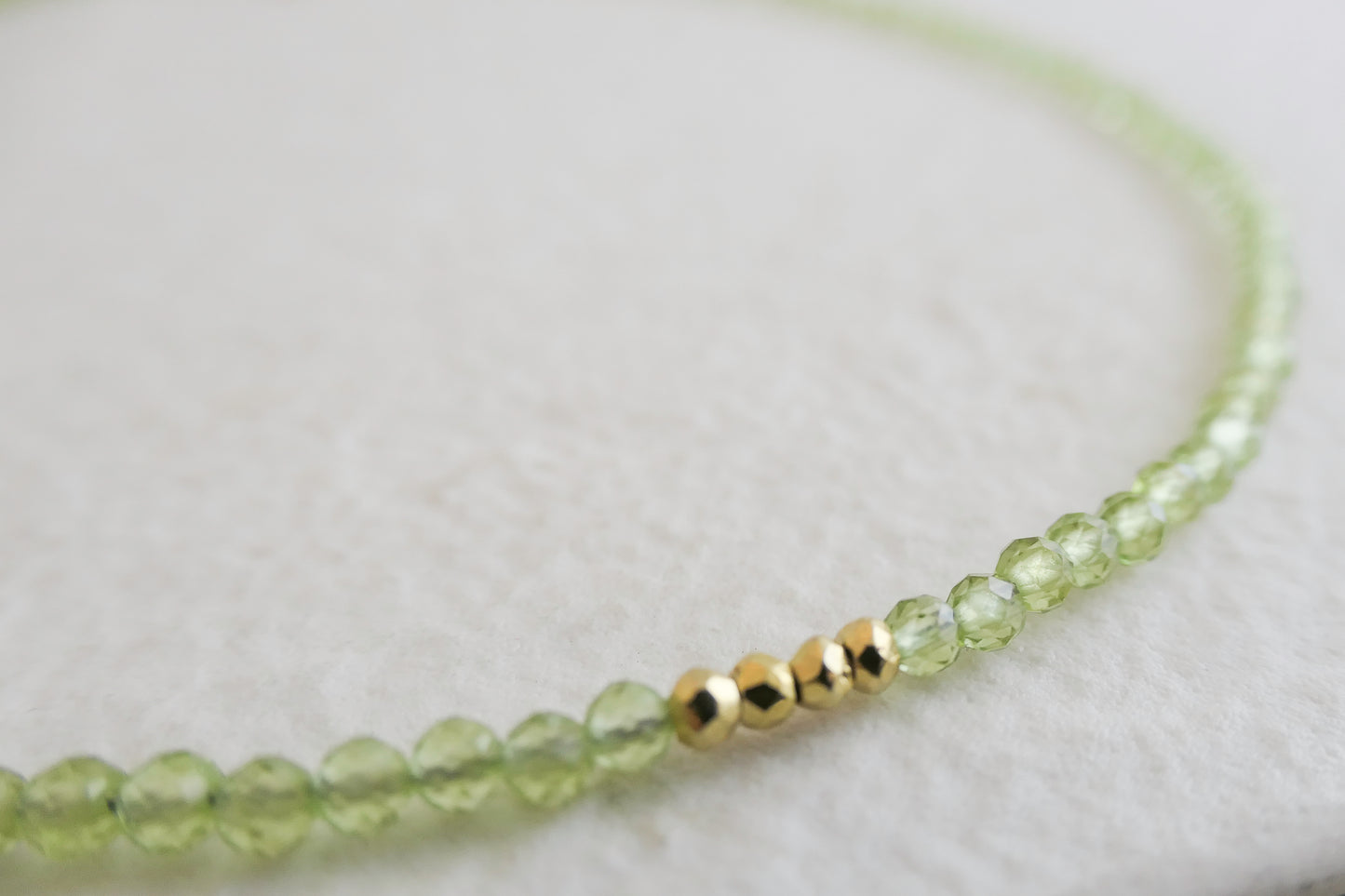 Peridot Natural Gemstone Beaded Necklace 16 inches with one inch extender