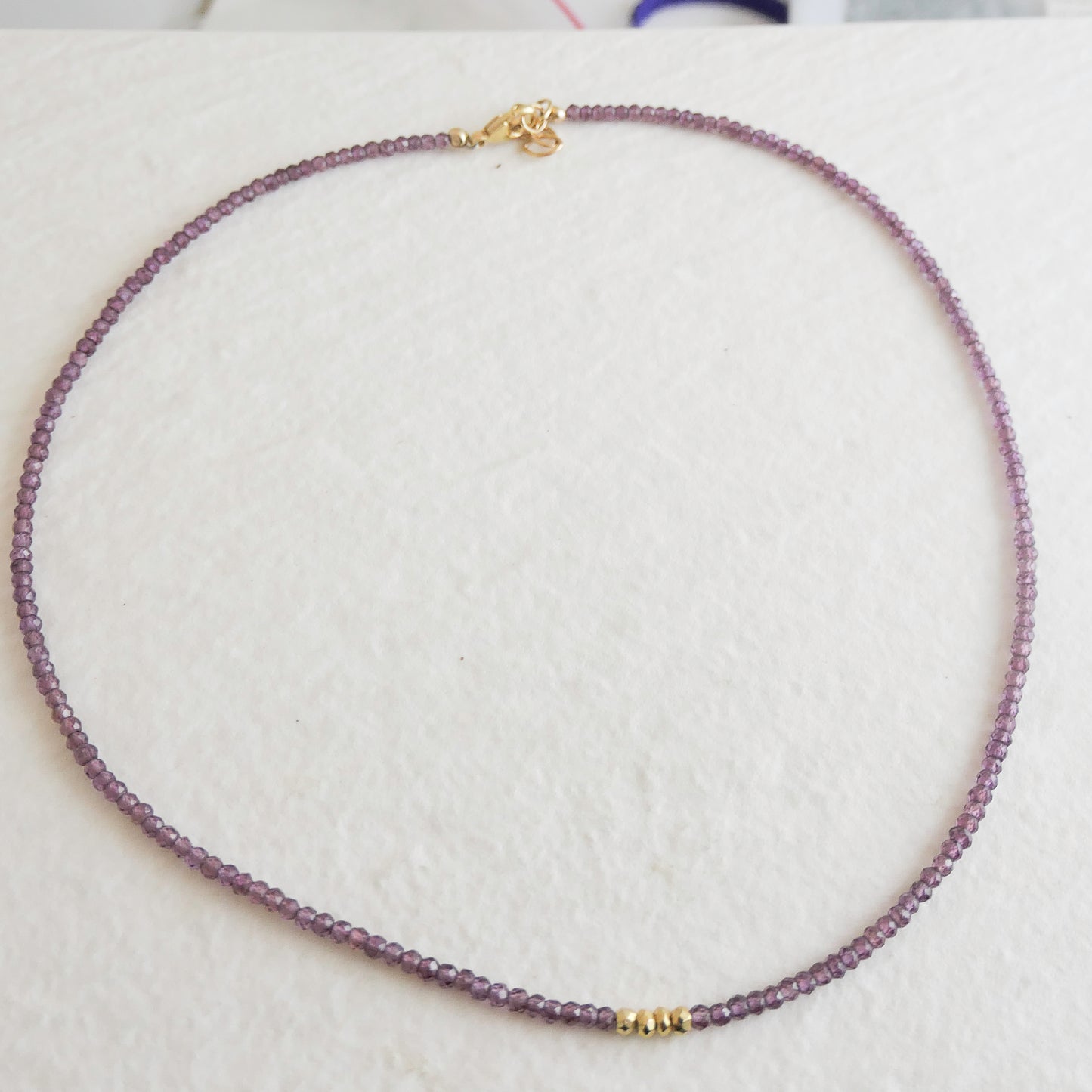Garnet Natural Gemstone Beaded Necklace 16.5 inches with one inch extender