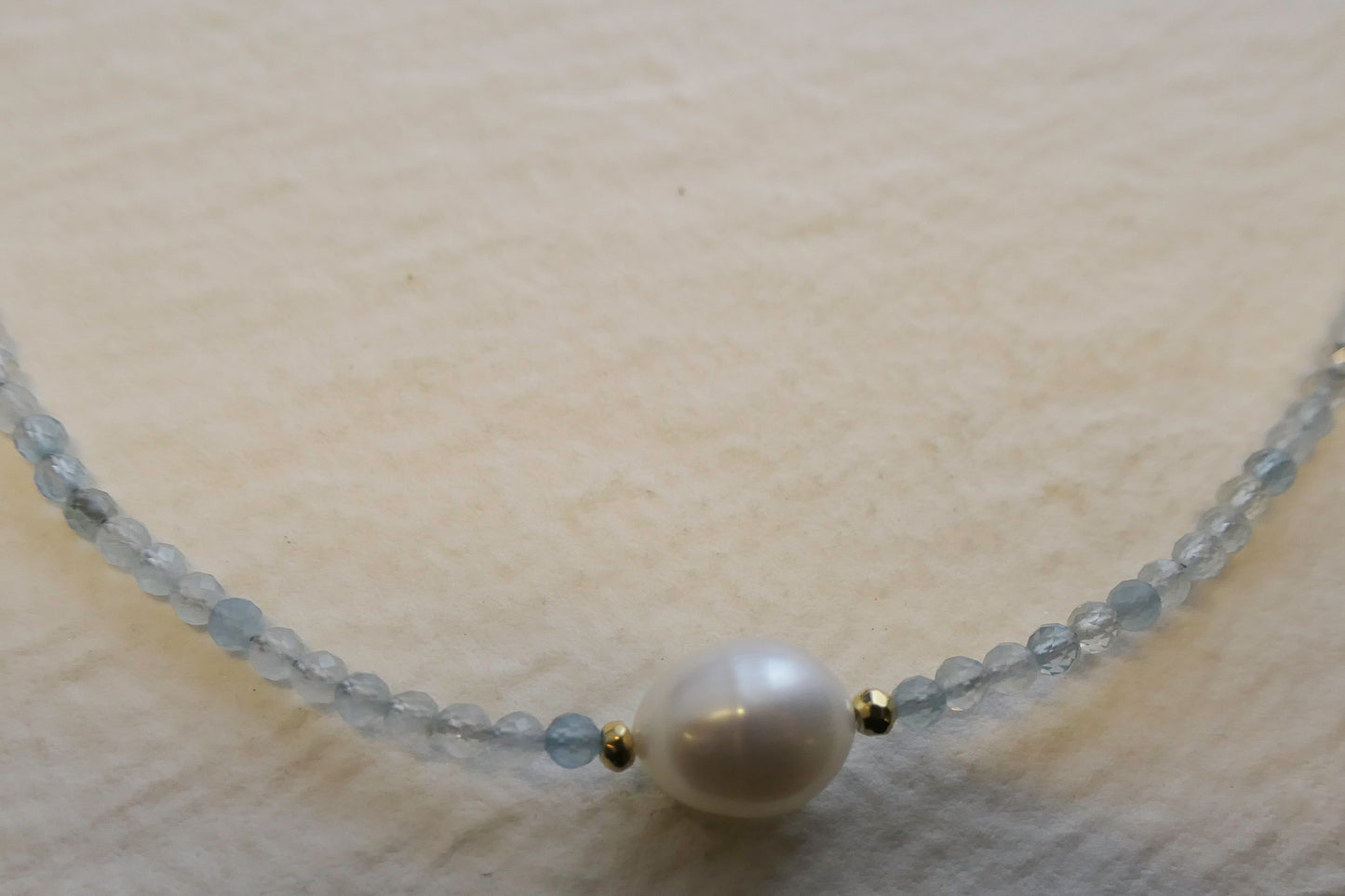 Aquamarine and Pearl Natural Gemstone Beaded Necklace 17 inches