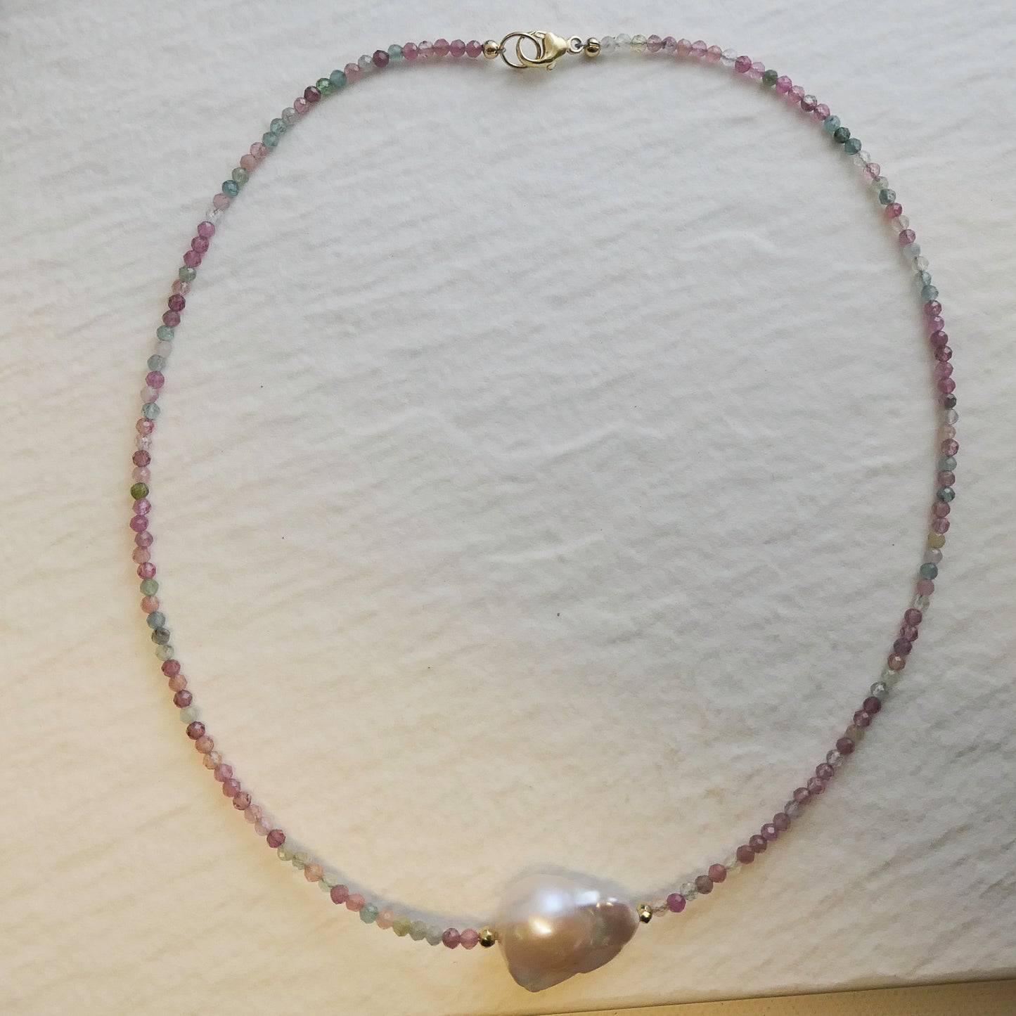 Tourmaline and Baroque Pearl Natural Gemstone Beaded Necklace 17 inches
