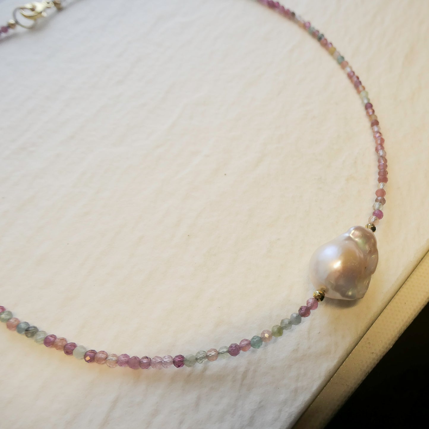 Tourmaline and Baroque Pearl Natural Gemstone Beaded Necklace 17 inches