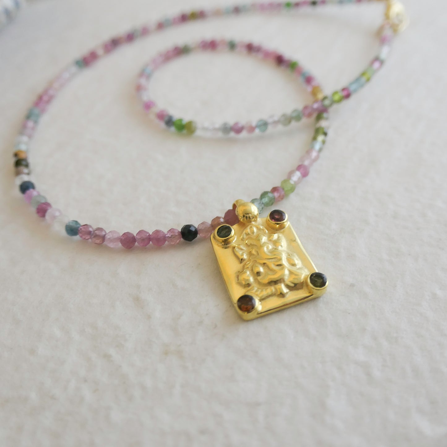Tourmaline and Ganesh Pendant Natural Gemstone Beaded Necklace 17 inches