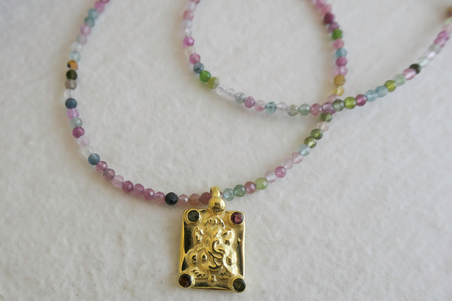 Tourmaline and Ganesh Pendant Natural Gemstone Beaded Necklace 17 inches