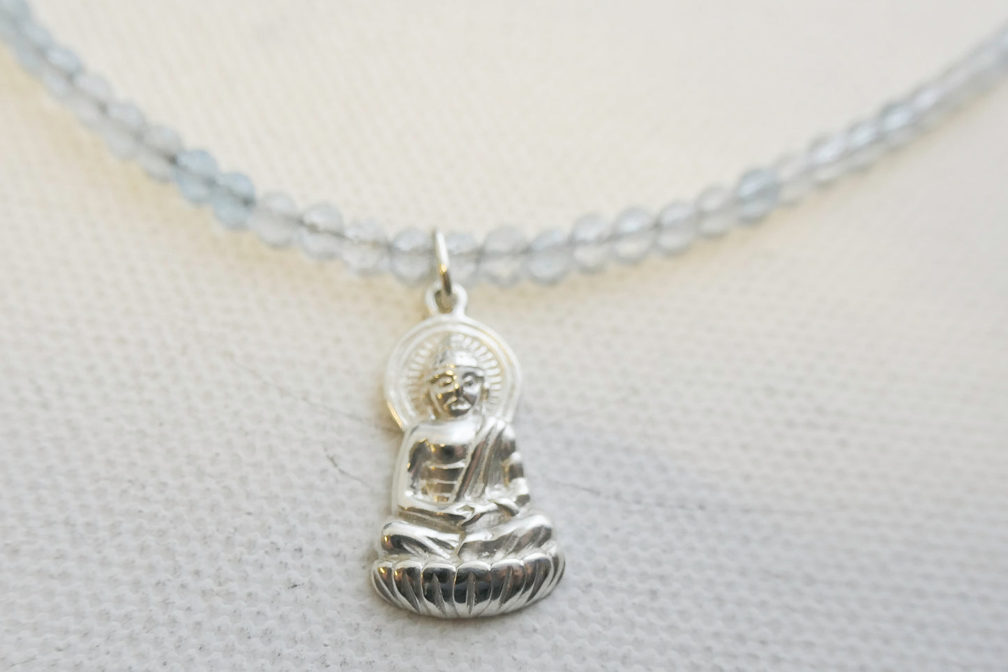 Aquamarine and Buddha Pendant Natural Gemstone Beaded Necklace 17 inches