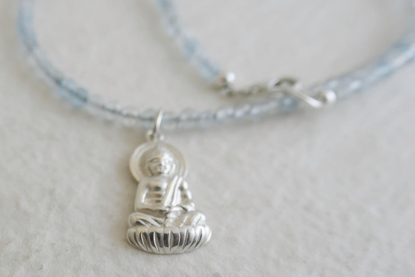 Aquamarine and Buddha Pendant Natural Gemstone Beaded Necklace 17 inches