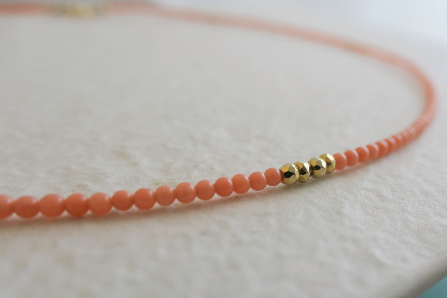 Coral Natural Gemstone Beaded Necklace 17 inches
