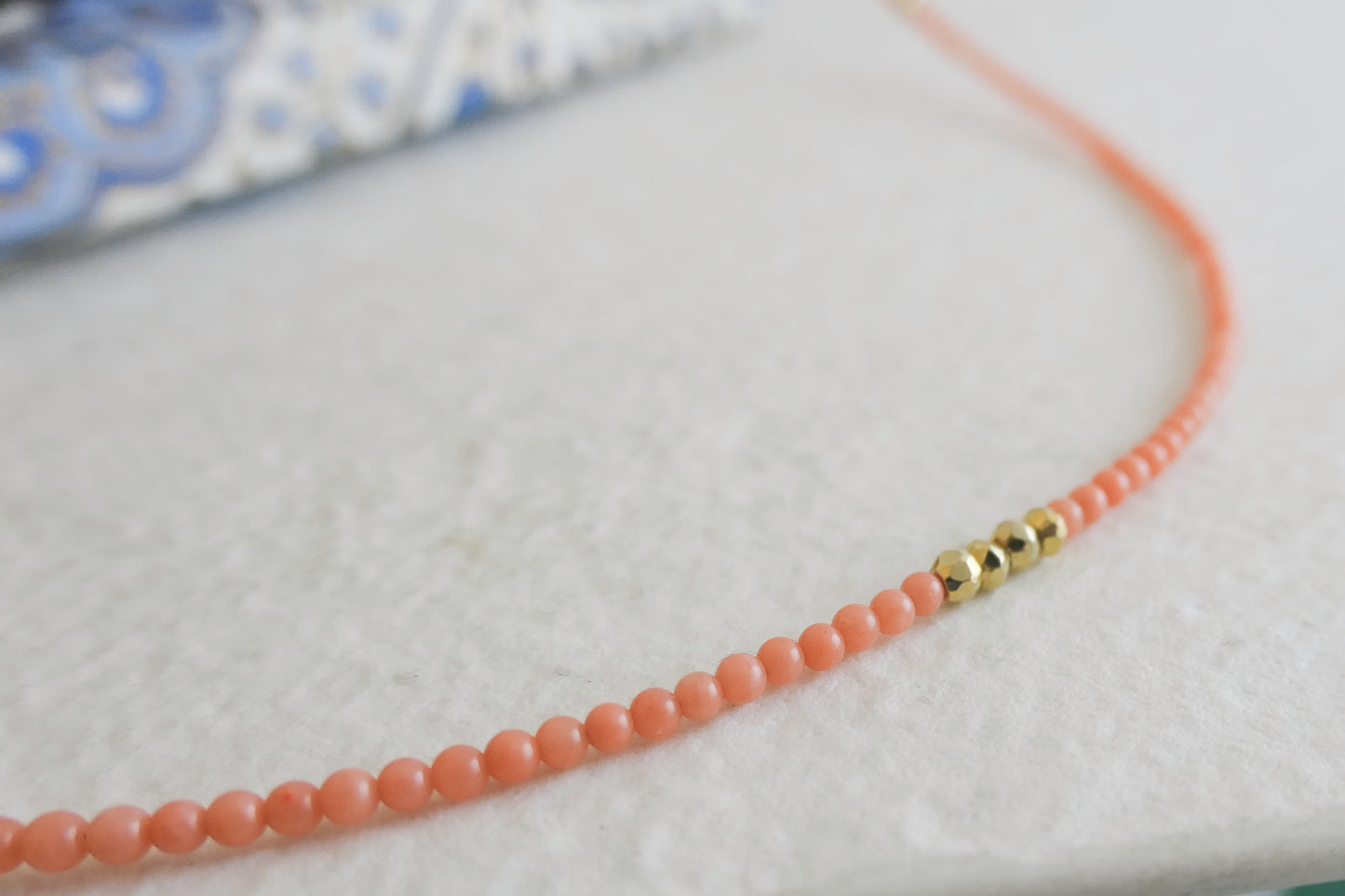 Coral Natural Gemstone Beaded Necklace 17 inches