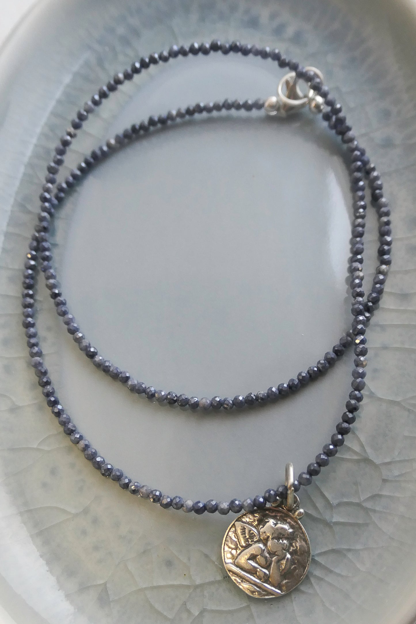Angel Pendant with Tourmaline Natural Gemstone Beaded Necklace 16 inches