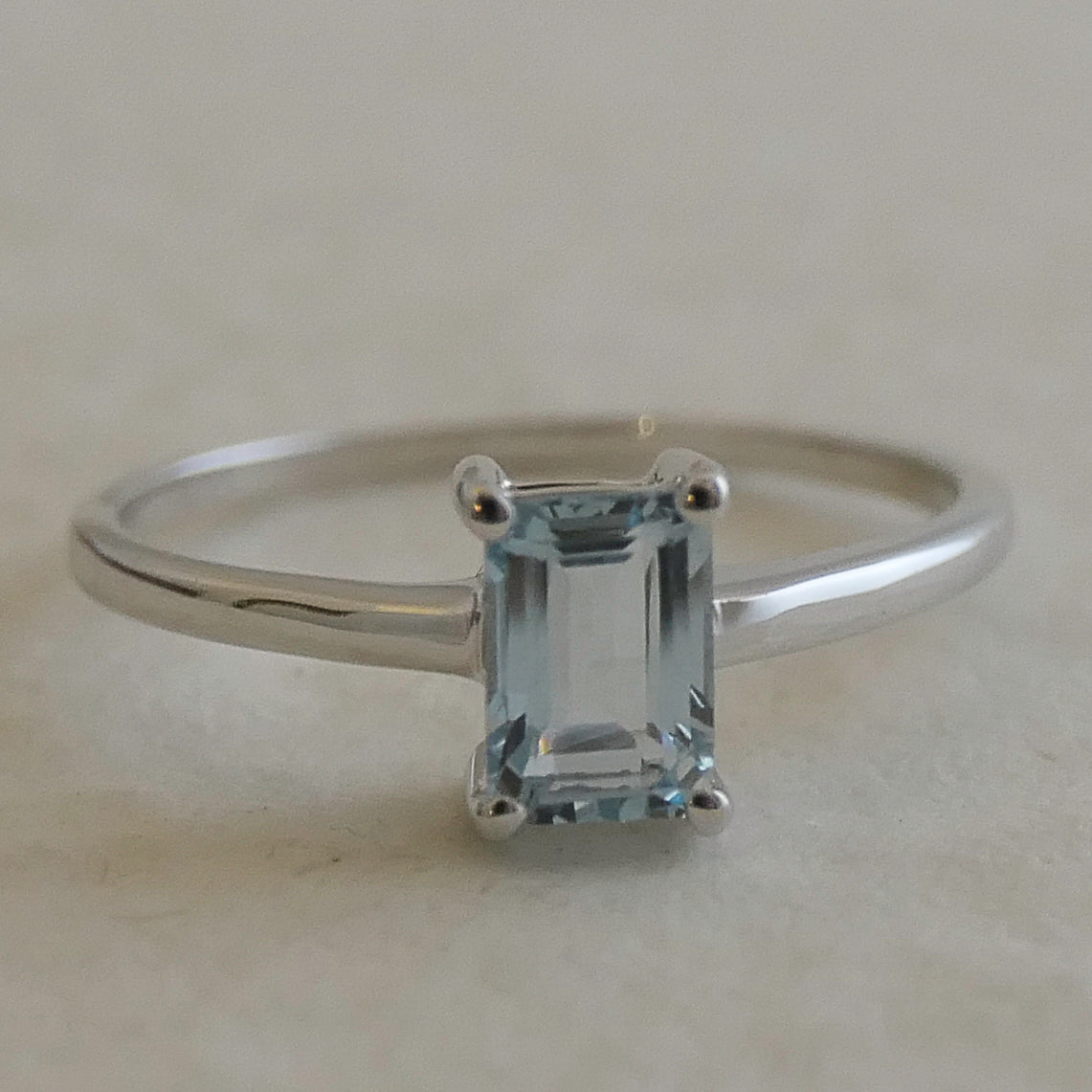 Aquamarine Baguette 14kt White Gold Ring - Size 7
