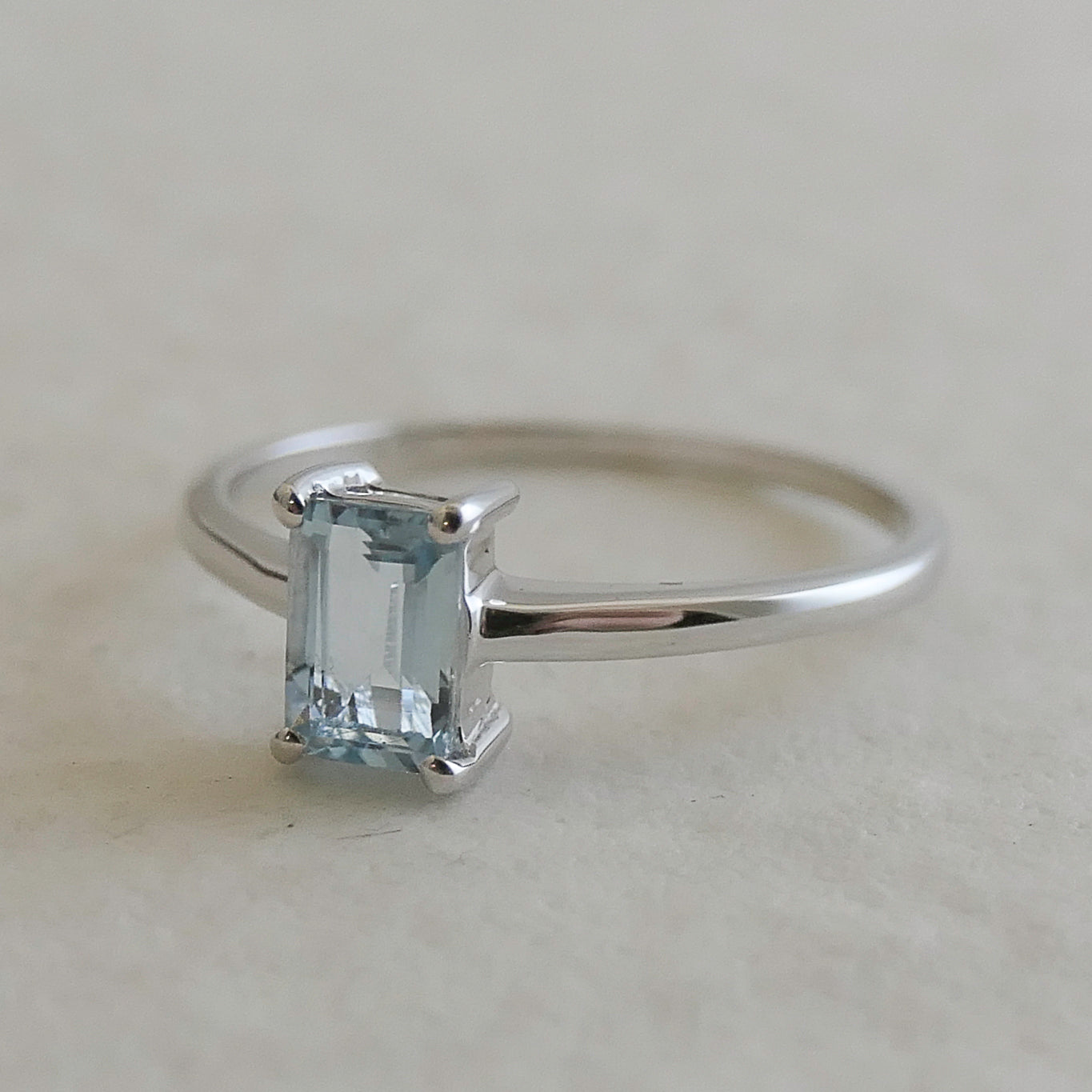 Aquamarine Baguette 14kt White Gold Ring - Size 7