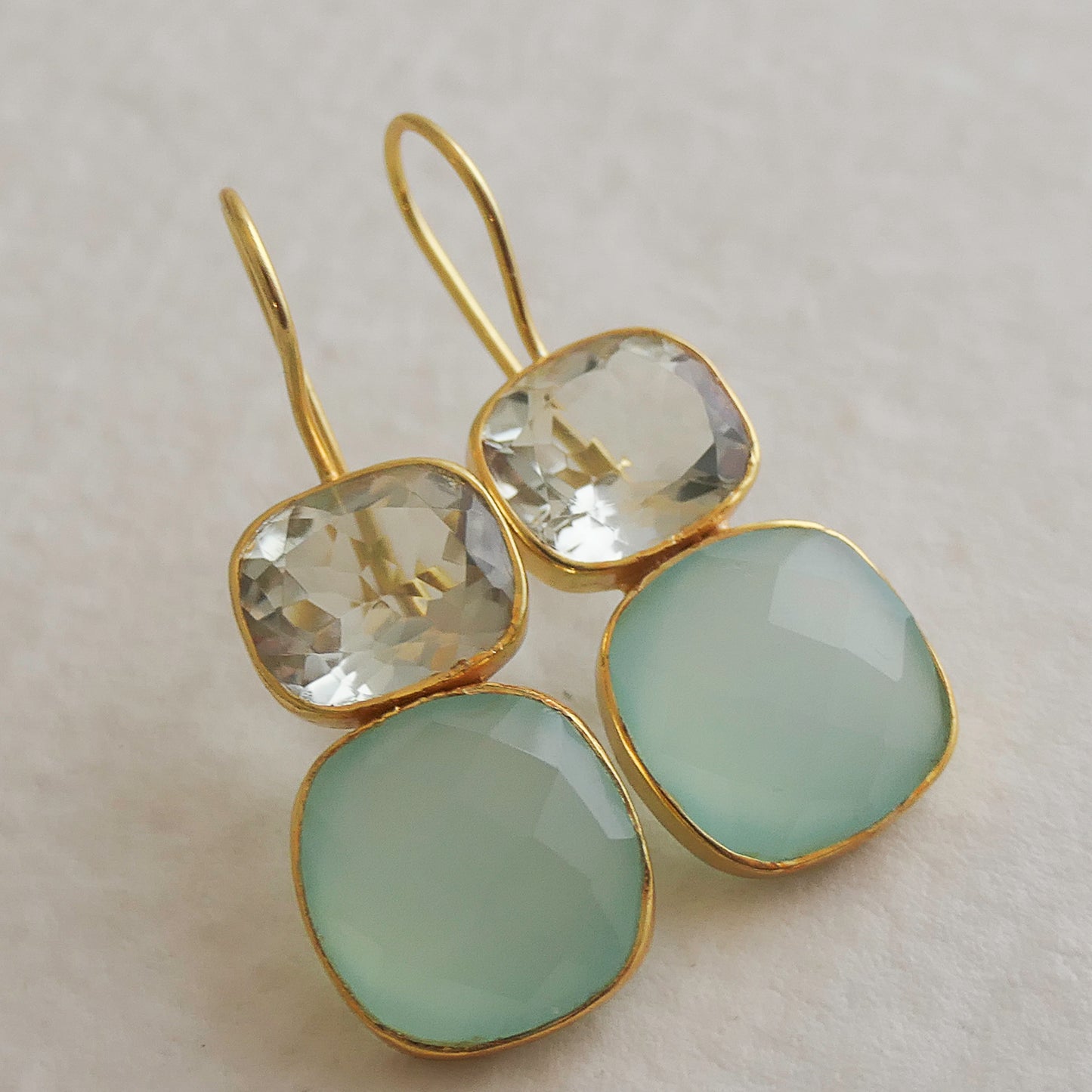 Green Amethyst and Aqua Chalcedony Vermeil Drop Earrings