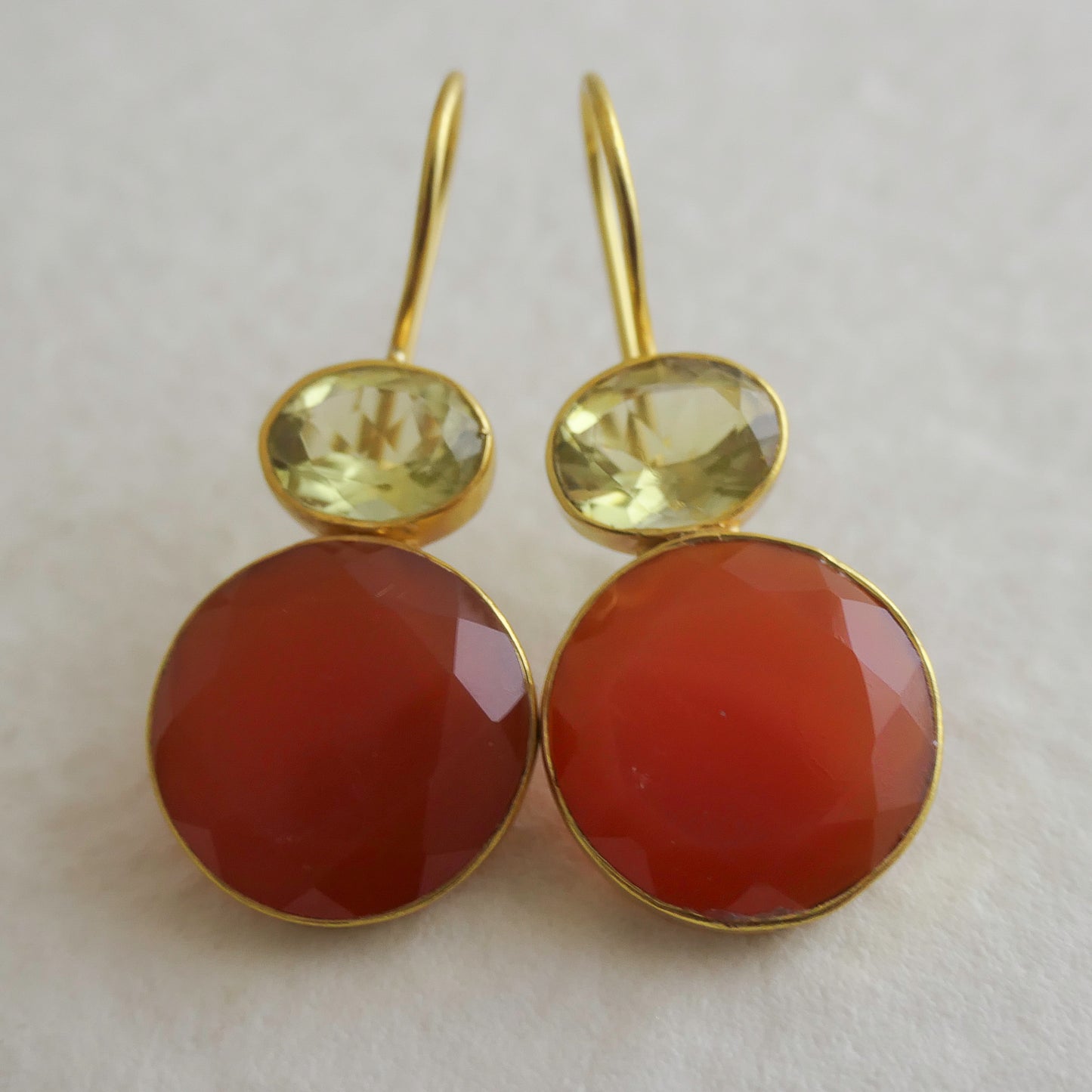 Lemon Quartz and Carnelian Vermeil Drop Earrings