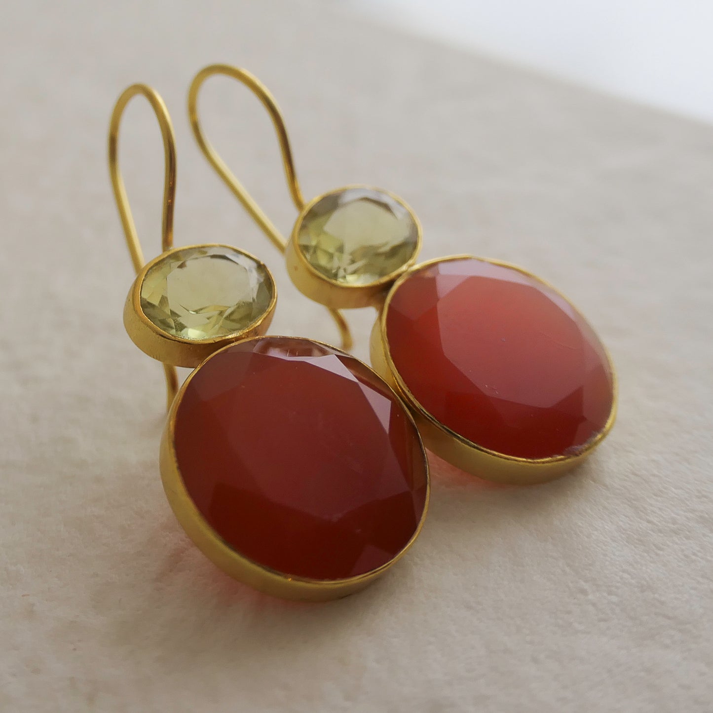 Lemon Quartz and Carnelian Vermeil Drop Earrings