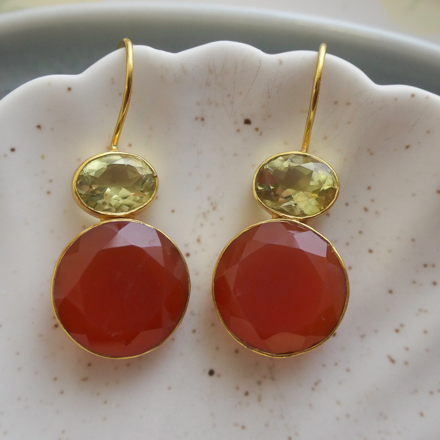 Lemon Quartz and Carnelian Vermeil Drop Earrings