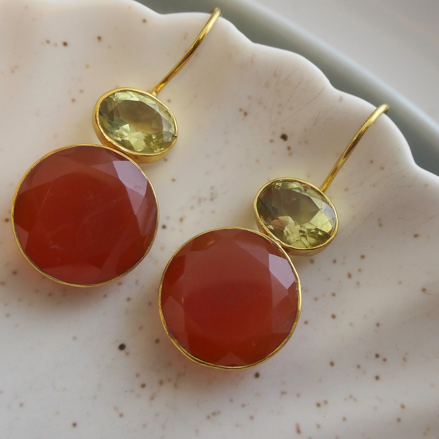 Lemon Quartz and Carnelian Vermeil Drop Earrings