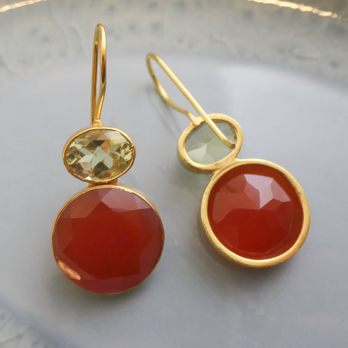 Lemon Quartz and Carnelian Vermeil Drop Earrings