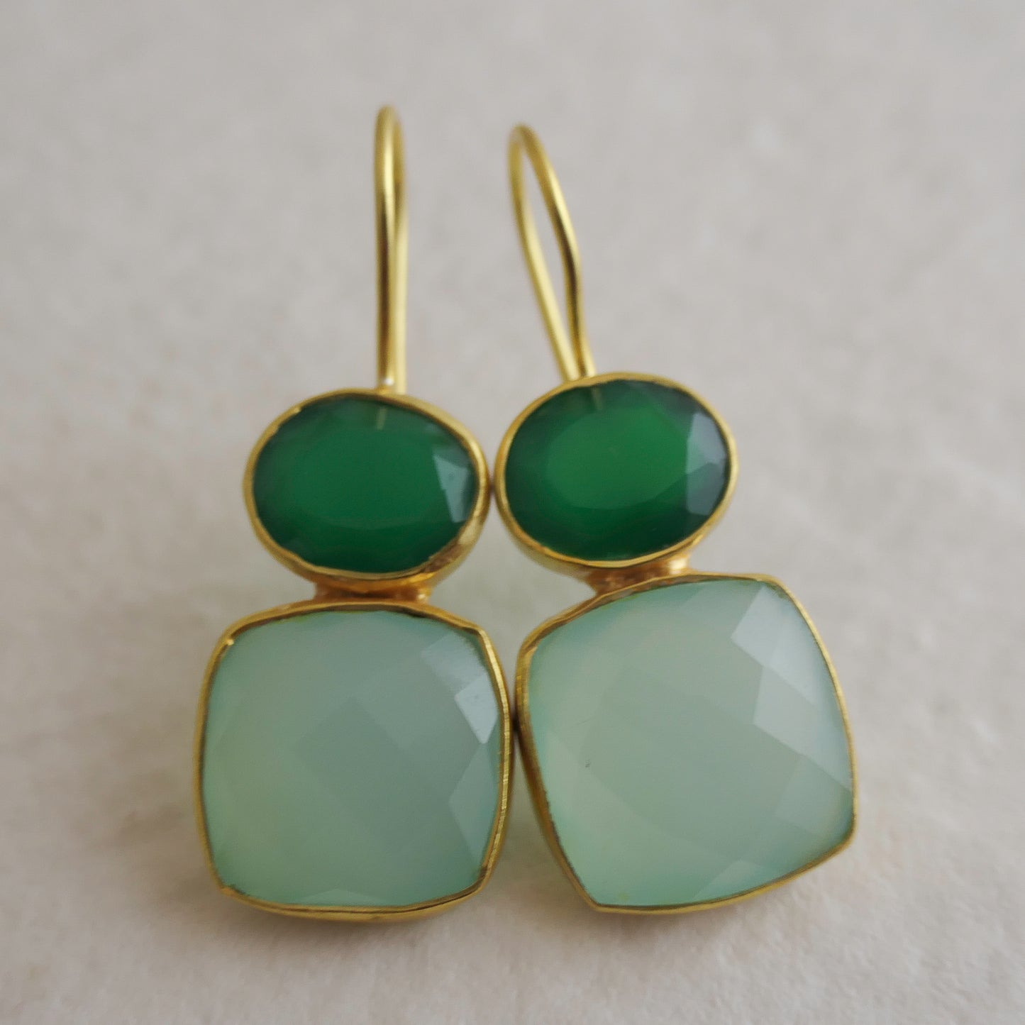 Green and Aqua Chalcedony Vermeil Drop Earrings
