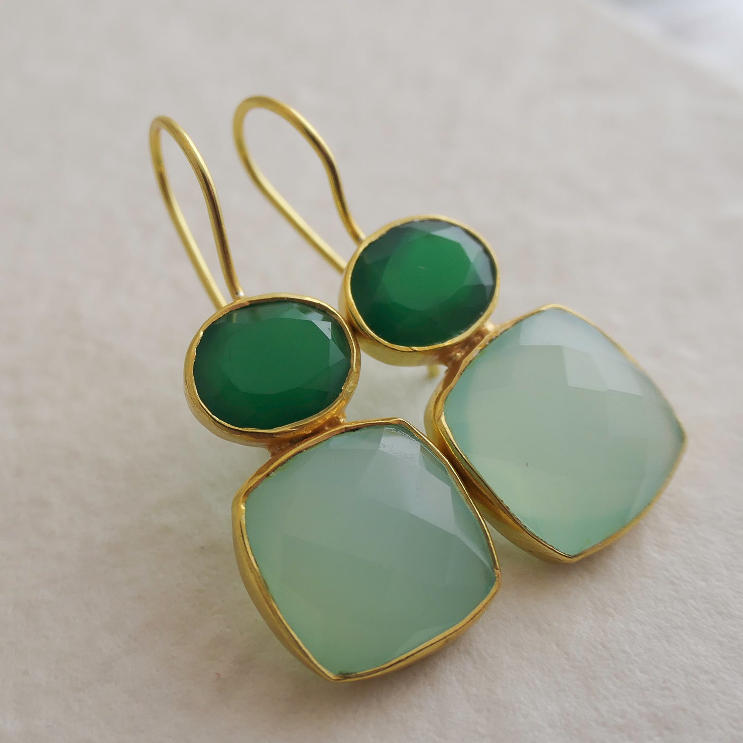 Green and Aqua Chalcedony Vermeil Drop Earrings