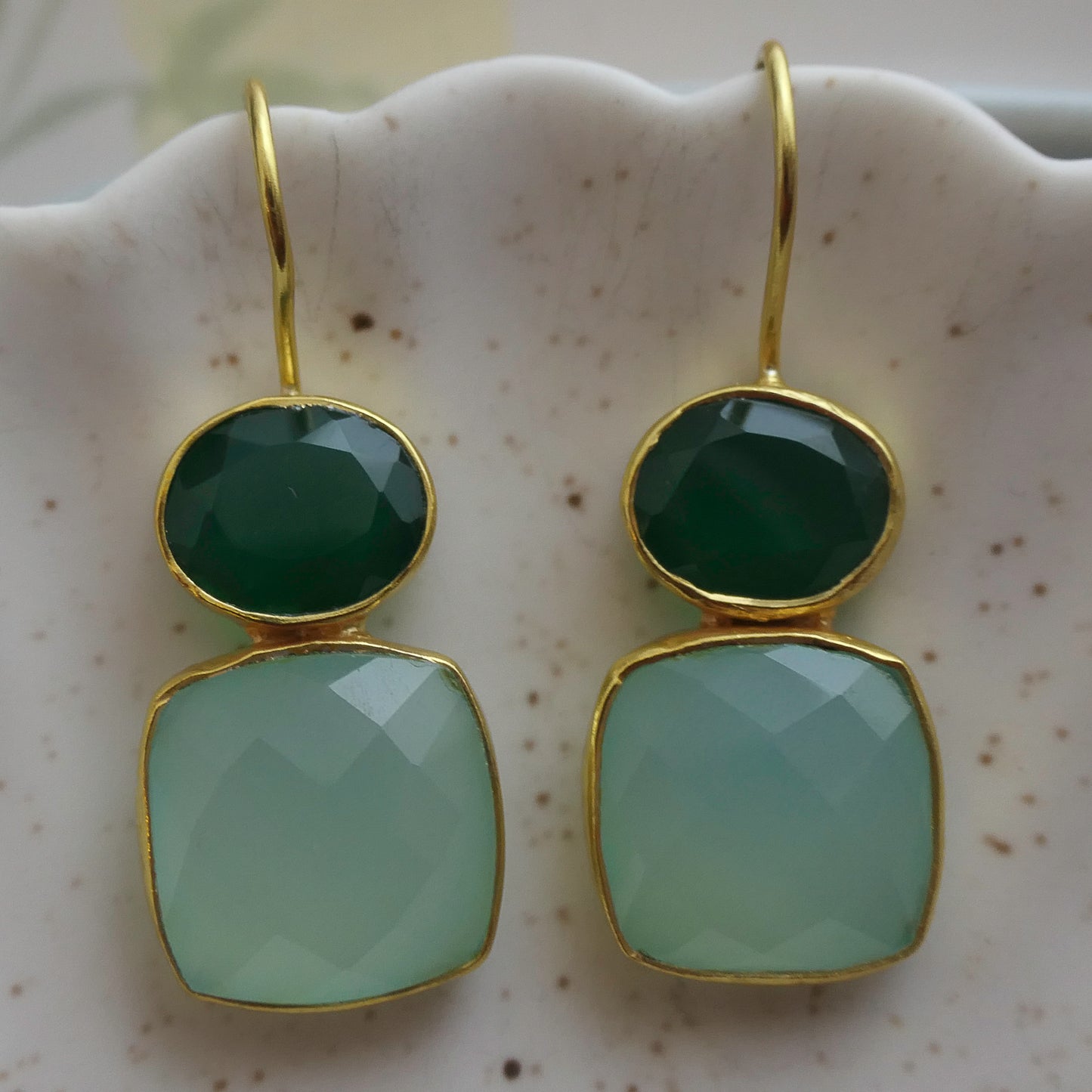 Green and Aqua Chalcedony Vermeil Drop Earrings