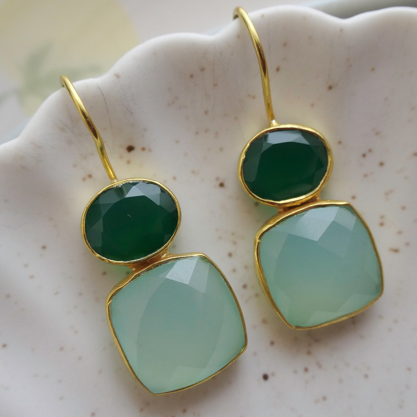 Green and Aqua Chalcedony Vermeil Drop Earrings