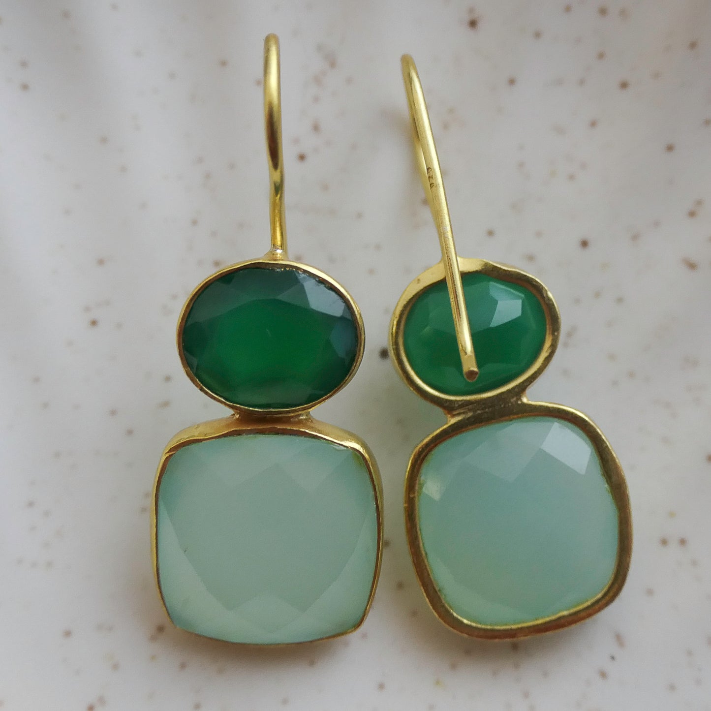Green and Aqua Chalcedony Vermeil Drop Earrings
