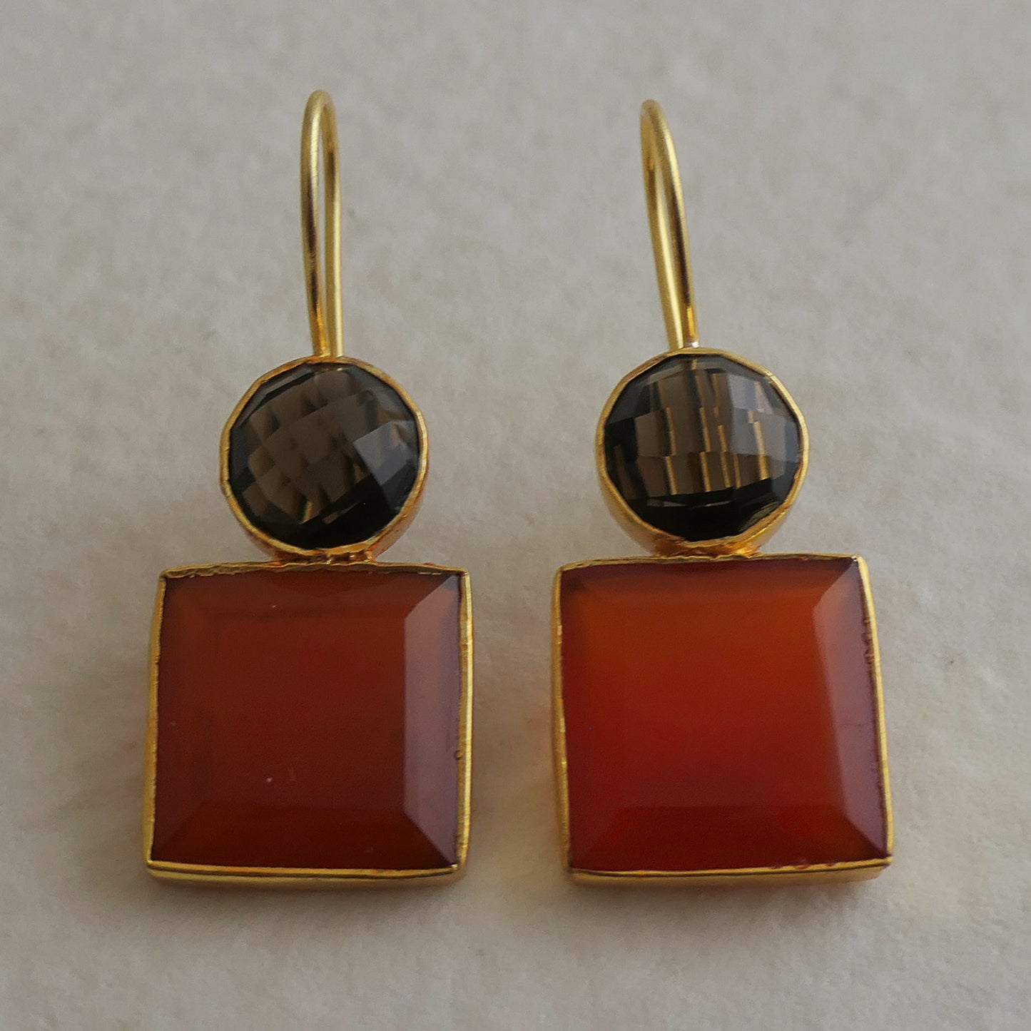 Smoky Quartz and Carnelian Vermeil Drop Earrings
