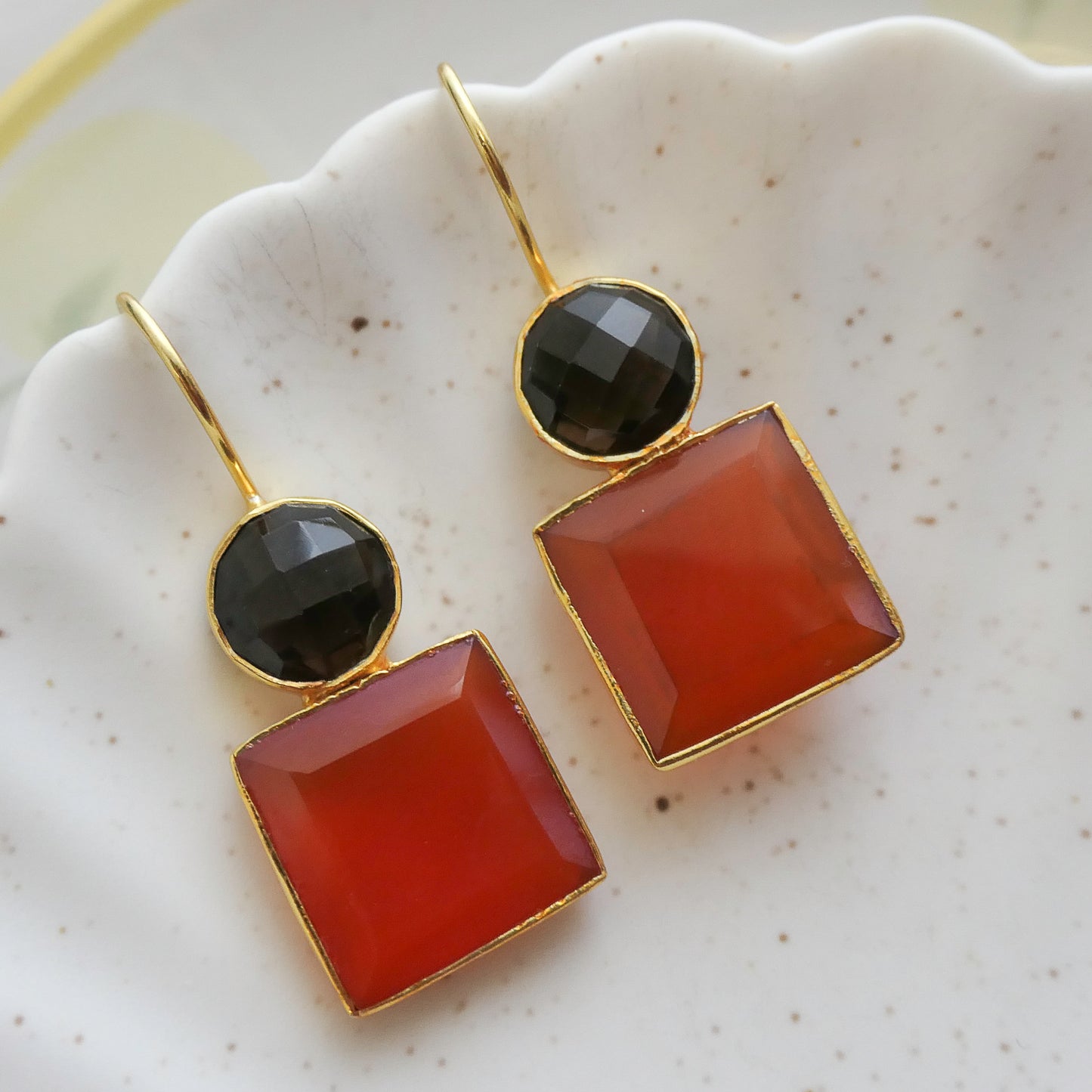 Smoky Quartz and Carnelian Vermeil Drop Earrings