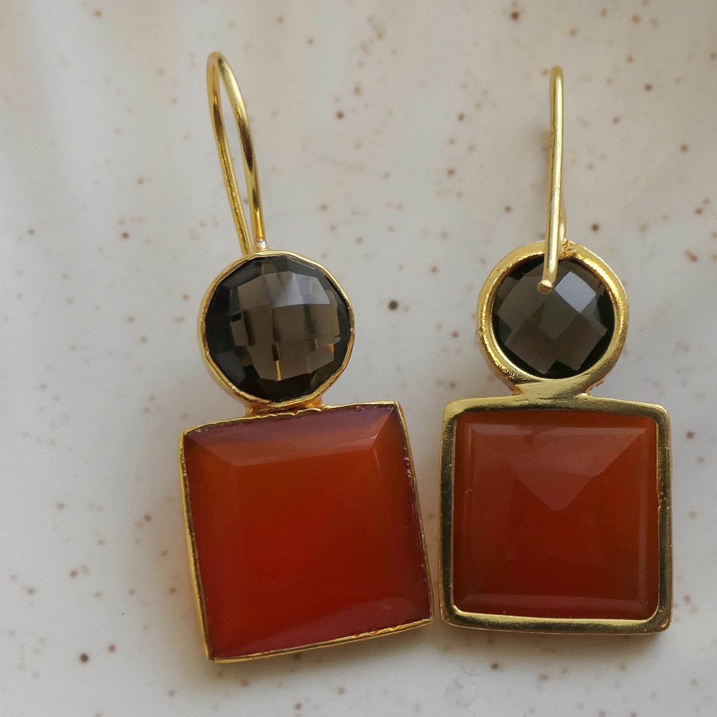 Smoky Quartz and Carnelian Vermeil Drop Earrings
