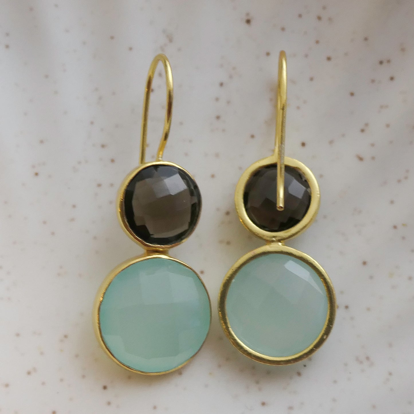 Smoky Quartz and Aqua Chalcedony Vermeil Drop Earrings