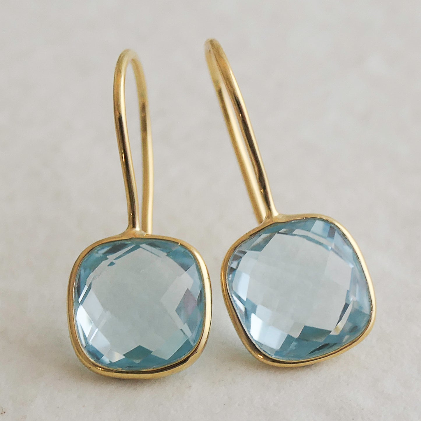 Blue Topaz 10mm Cushion Vermeil Drop Earrings