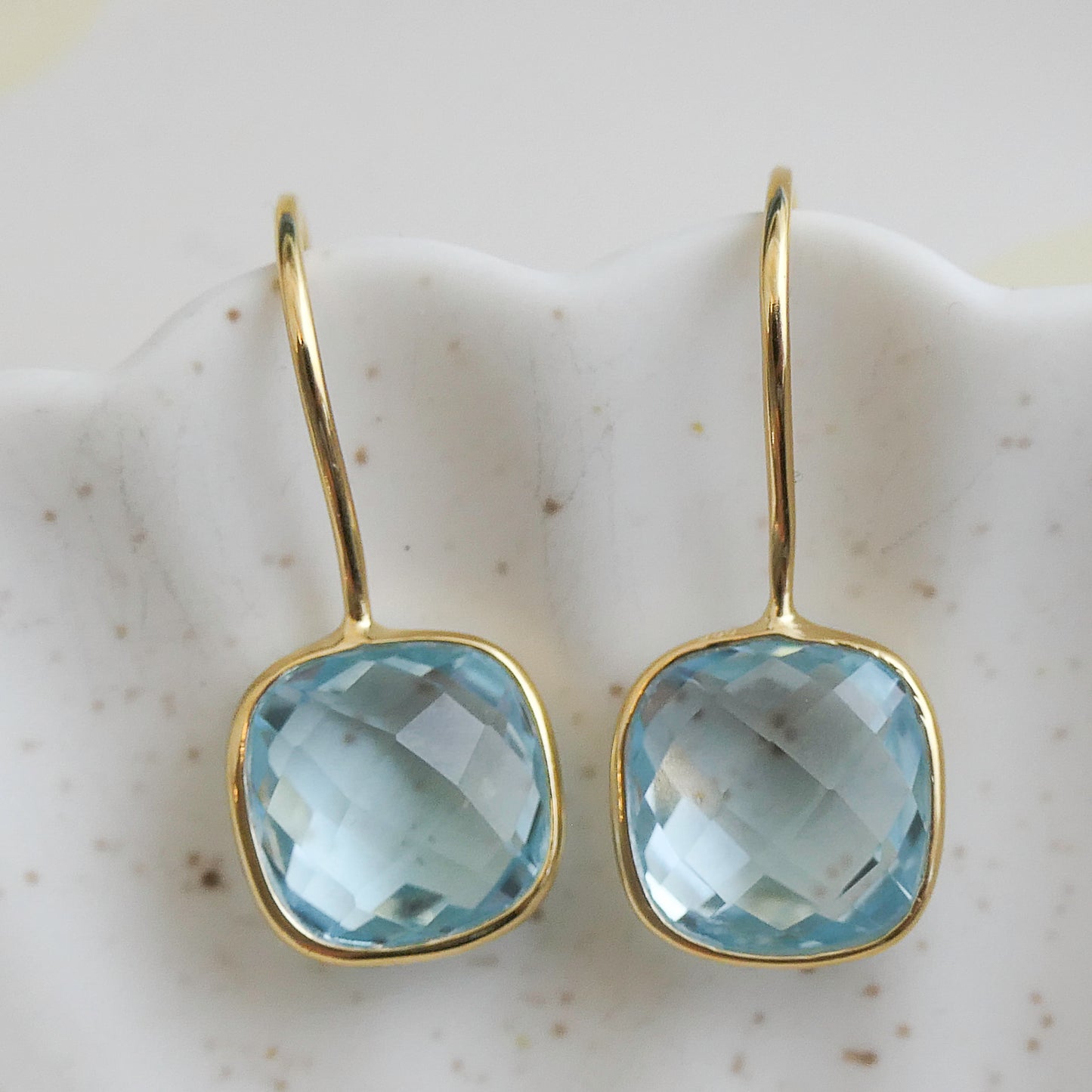 Blue Topaz 10mm Cushion Vermeil Drop Earrings