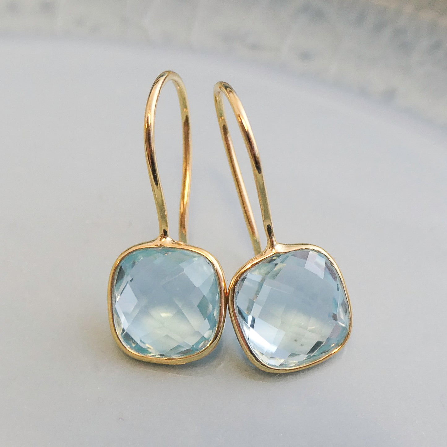 Blue Topaz 10mm Cushion Vermeil Drop Earrings