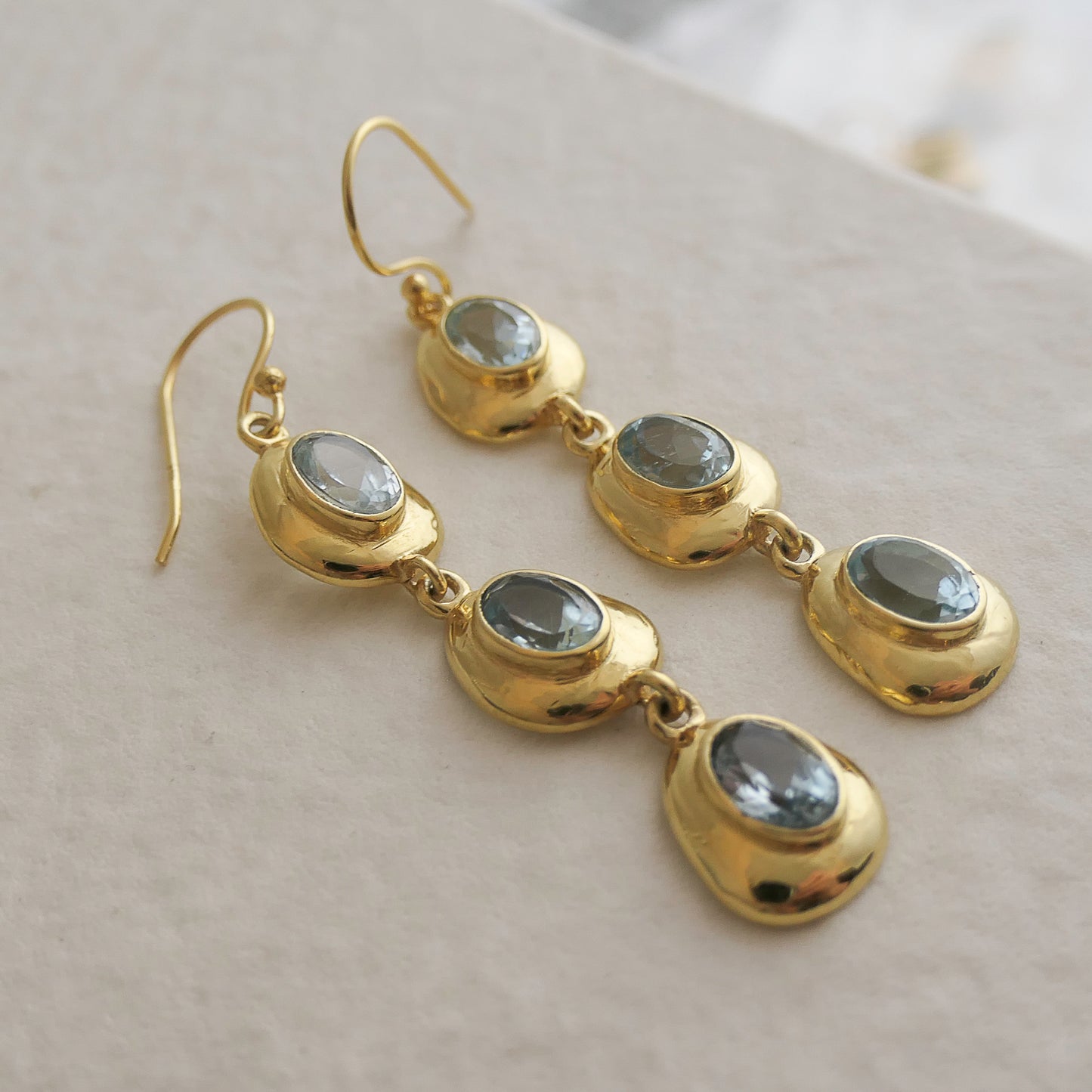 Blue Topaz Long Drop Earrings