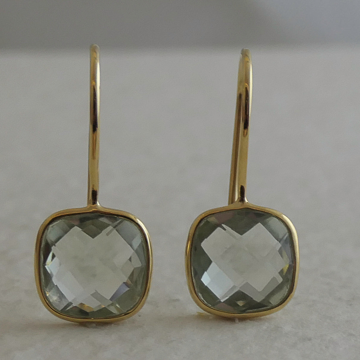 Green Amethyst 10mm Cushion Vermeil Drop Earrings