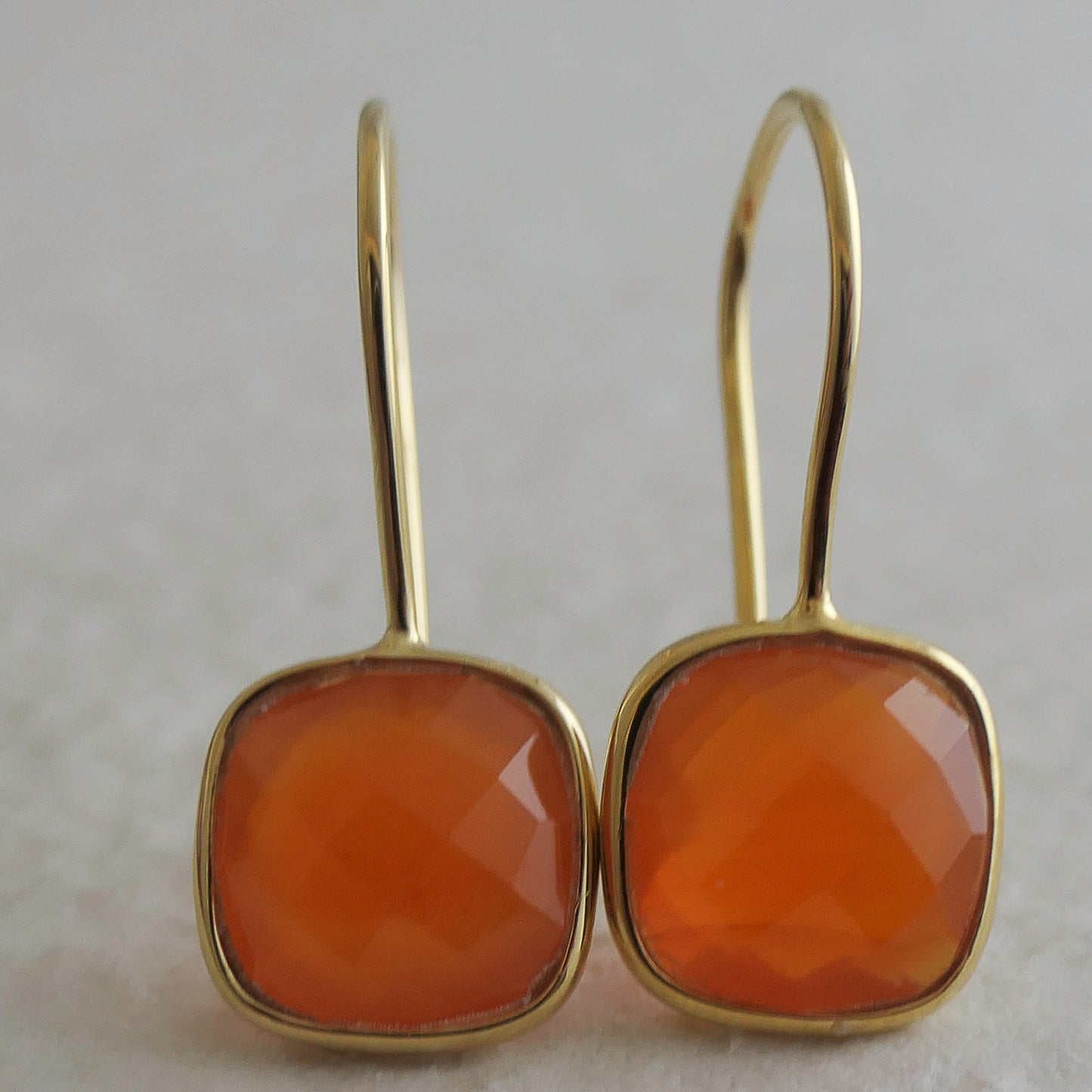 Carnelian 10mm Cushion Vermeil Drop Earrings