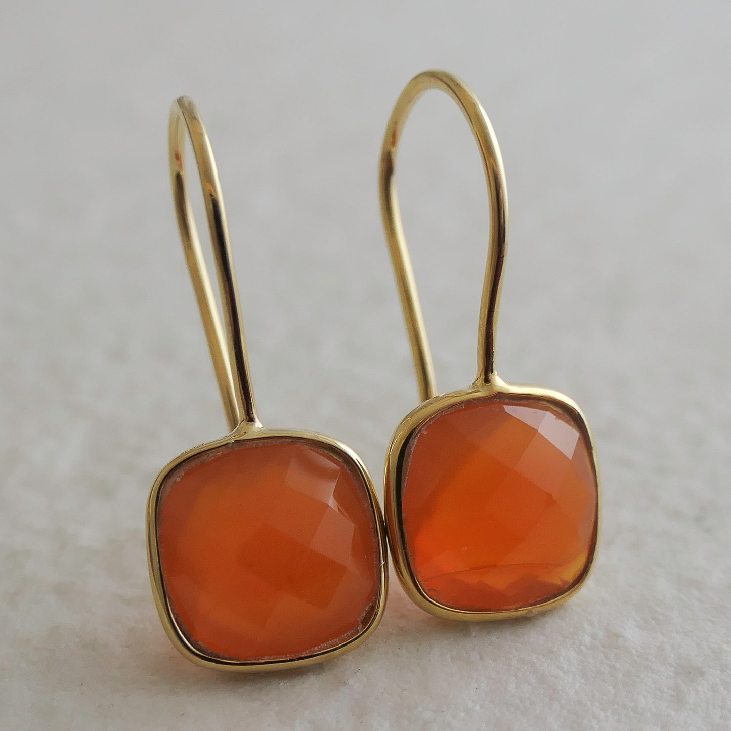 Carnelian 10mm Cushion Vermeil Drop Earrings