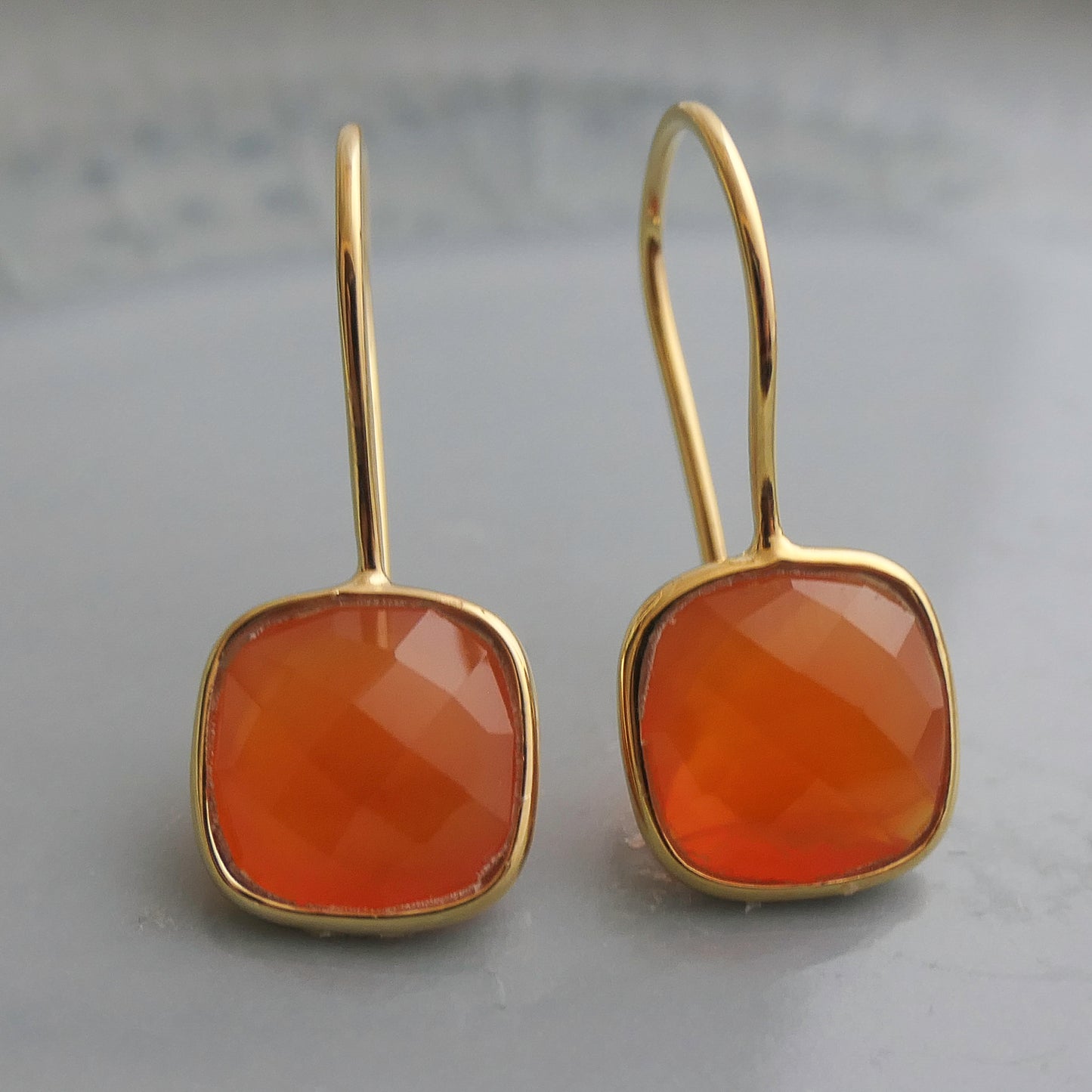 Carnelian 10mm Cushion Vermeil Drop Earrings