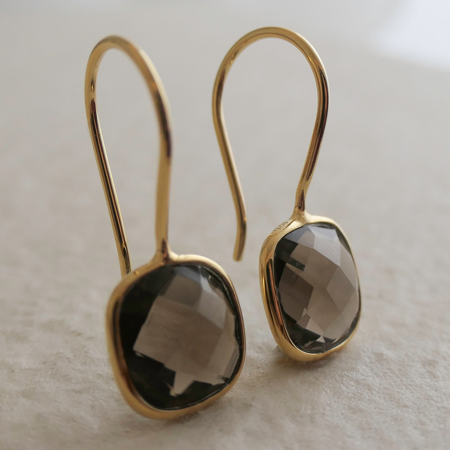 Smoky Quartz 10mm Cushion Vermeil Drop Earrings