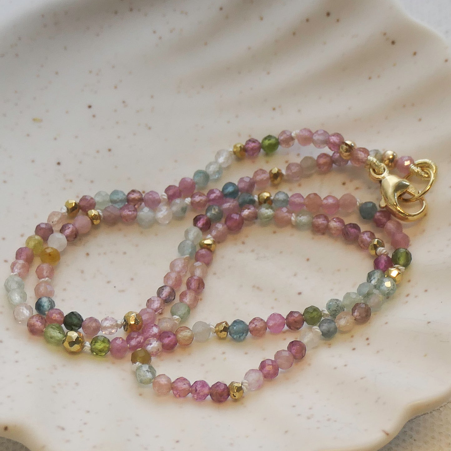 Tourmaline Natural Gemstone Beaded Necklace 42cm