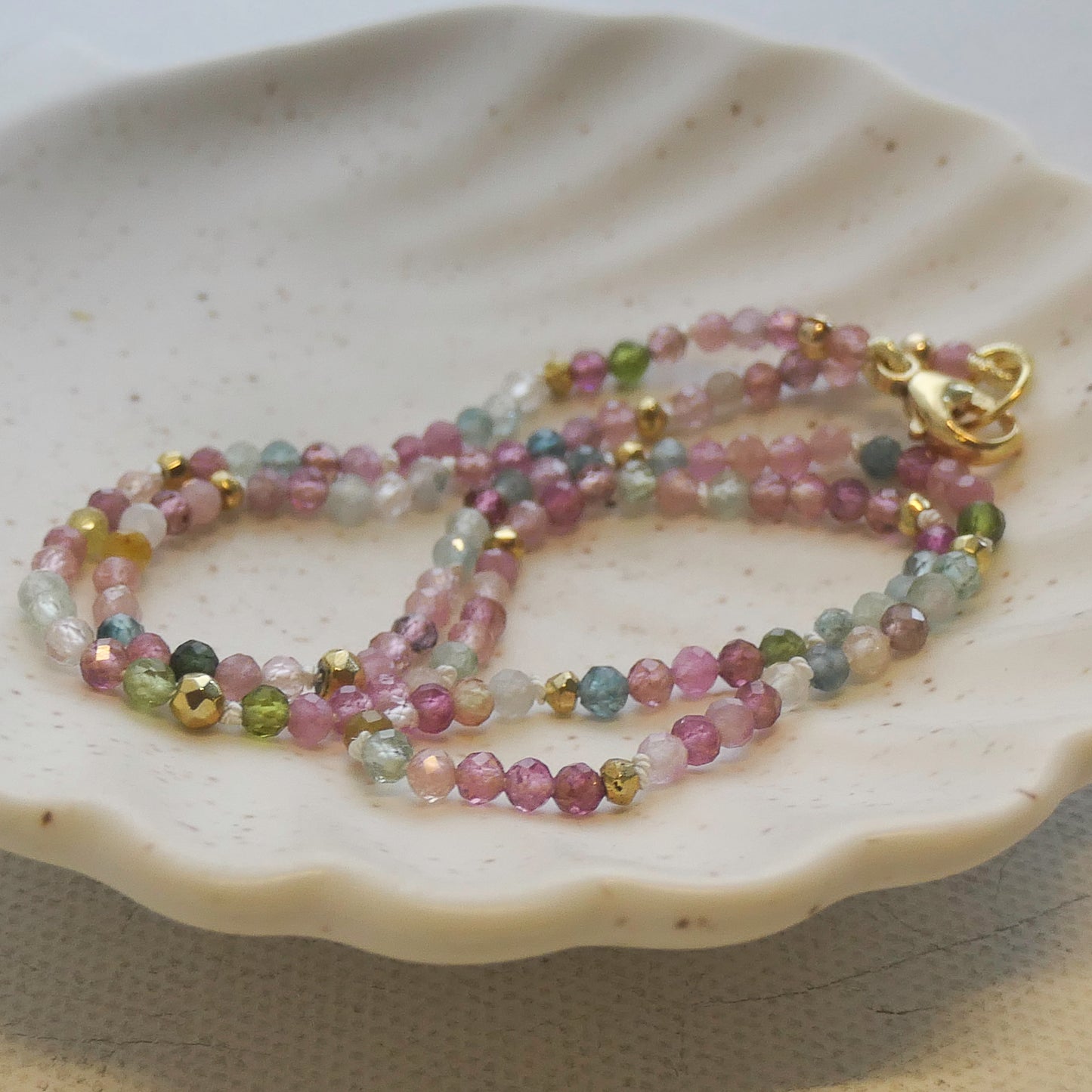 Tourmaline Natural Gemstone Beaded Necklace 42cm