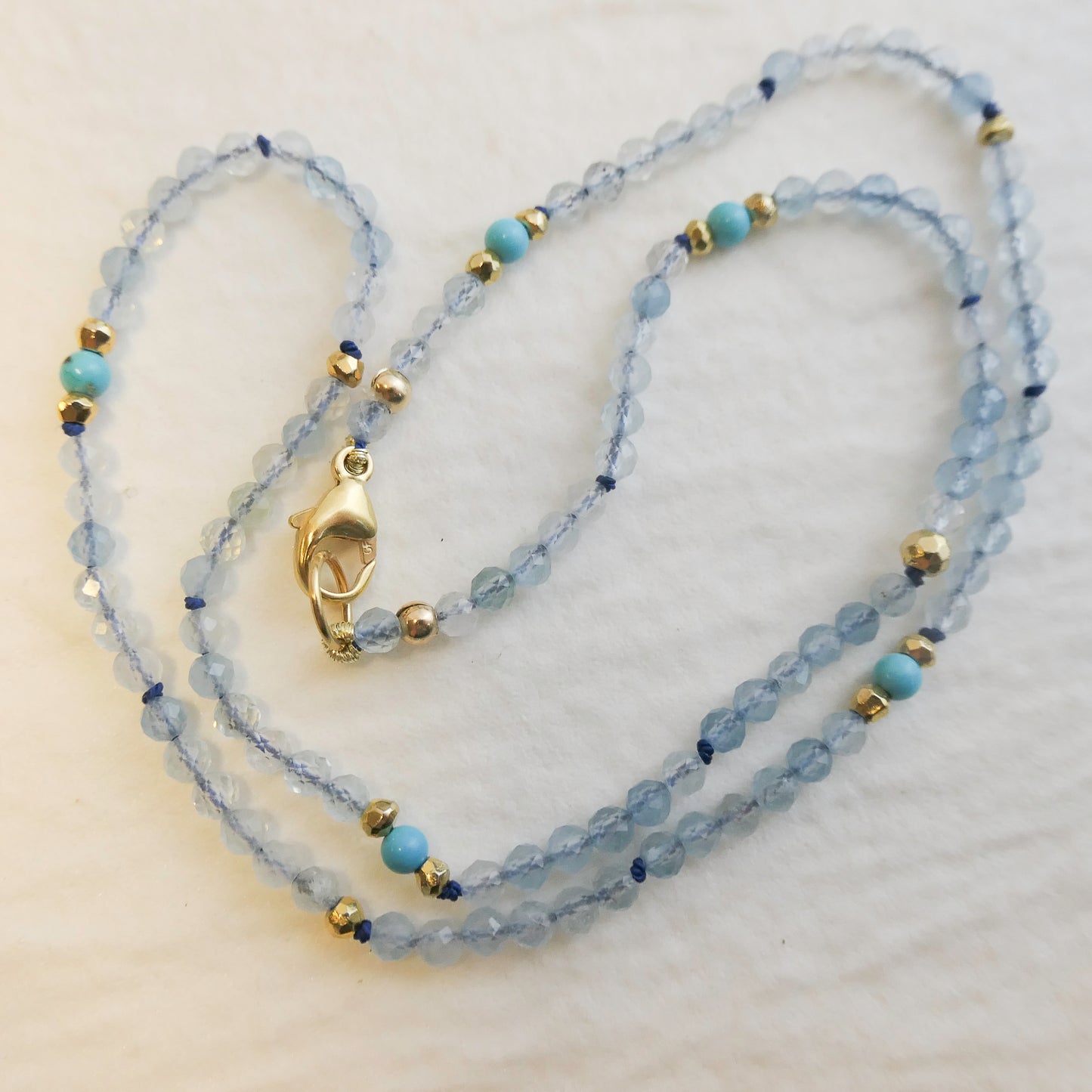 Aquamarine Natural Gemstone Beaded Necklace 42cm