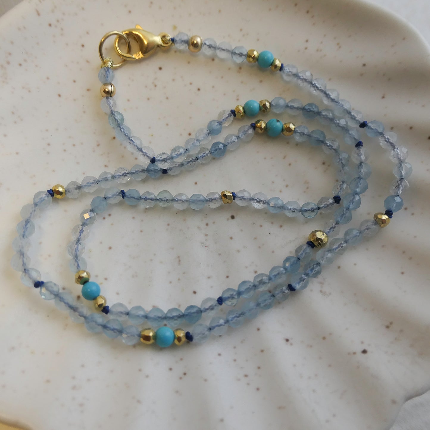 Aquamarine Natural Gemstone Beaded Necklace 42cm