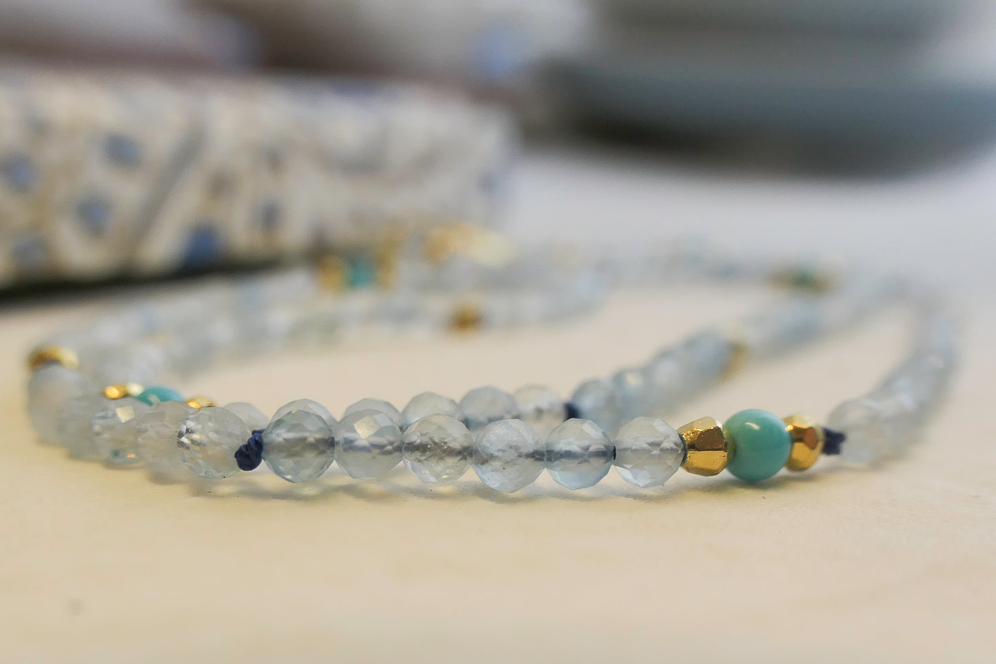 Aquamarine Natural Gemstone Beaded Necklace 42cm