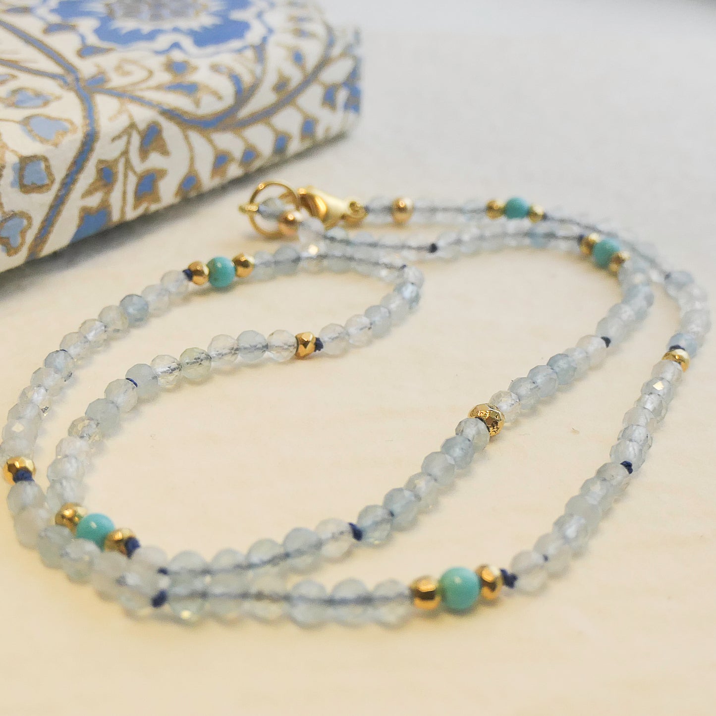 Aquamarine Natural Gemstone Beaded Necklace 42cm